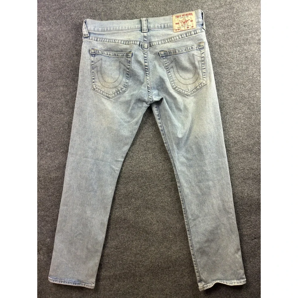 True Religion Ricky Relaxed Straight Jeans Mens 34 Light Wash Blue Denim